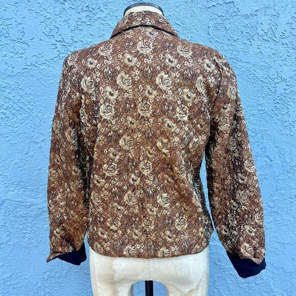 Vintage Floral Quilted Jacket Small Gold floral blazer - Picture 7 of 10